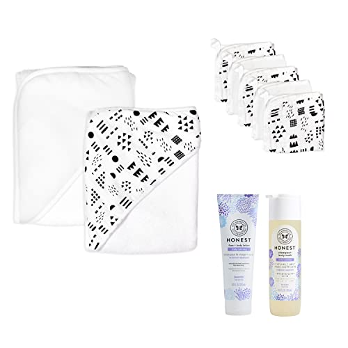 Honest Baby Unisex Baby 9-Piece Organic Cotton Bath Gift Set with Wash and Lotion, Pattern Play, One Size
