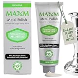 maxm Metal Polish Paste for Stainless Steel Polish, Chrome Polish & Aluminum Polish – Rust Remover for Metal, Stainless Steel Scratch Remover, Polishing Compound Non-Toxic, Fresh Pine Scent, 4.2 oz
