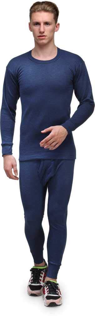 Men's Round Neck Top and Bottom Thermal Set (Upper and Pyjama; Blue; S - 80 cm)-image-32