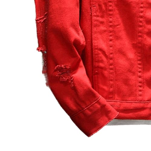JEKE-DG Men's Distressed Ripped Biker Jean Jacket Button Down Trucker Denim Jacket Casual Loose Fit Punk Jean Coat4