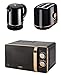 Price comparison product image Tower Kitchen Retro Rose Gold & Black Manual 20L Microwave, 1.5 Litre Jug 2200W Kettle & Rose Gold & Black 2 Slice Toaster