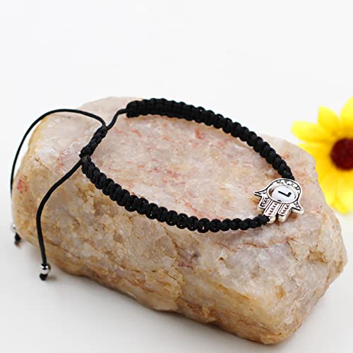 Image of Uloveido Customized A to Z 26 Letters Hand of Fatima Bracelet - Fatima Hamsa Hand Evil Eye Protection Bracelet Lucky Charm Adjustable Braided Black String