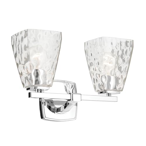 Image of Kichler Marant 14.25 inch 2-Light Bathroom Vanity Light Fixture with Clear Water Glass in Chrome, Modern Wall Mount Light for Bathroom, Powder Room, Over Mirror (14.25 inch W x 9.5 inch H), 55215CHWTR