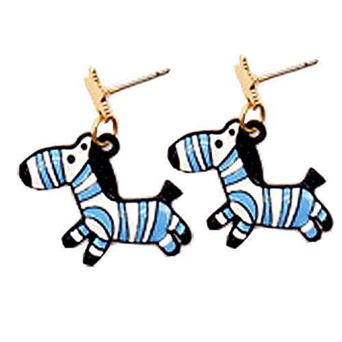 TIDOO Jewelry Korean Style Partysu Stud Earring for Girls Blue Zebra with Lace Bows Hot Air Balloon Ear Stud (D# Simple Zebra Stud Earring)
