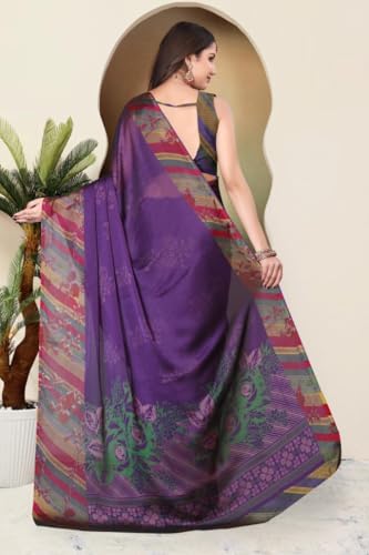 Image of SUPERLAXMI Women's Chiffon Floral Printed Saree with Blouse Piece