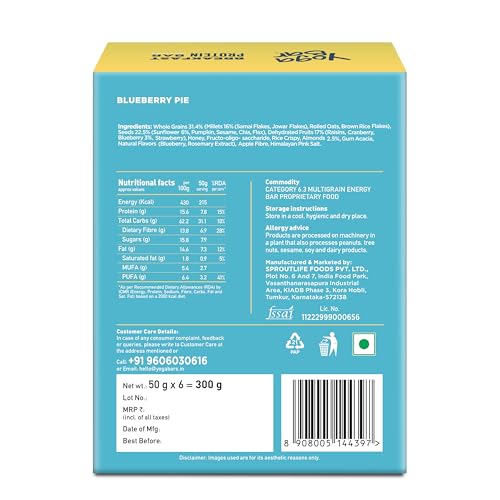 Image of Yogabar Breakfast Protein Blueberry Bars - 300gm, 50 g x 6 bars