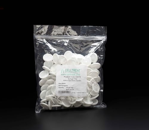 Image of Celltreat 229779 Polypropylene /PTFE Syringe Filter, 0.45 μm, 13 mm, Bulk Packed, Non- Sterile, Re-Sealable Bag, White (Pack of 100)