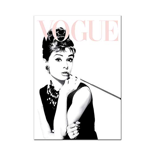 WJWGP Audrey Hepburn Moda Poster Vogue De La Lona Pintura Escandinavo Estilo Pared Arte Cuadros Moderno Pared Salon Inicio Decoracion 40x60cm No Marco