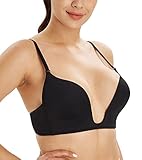 Lemorosy Damen Push up BH Tief V-Ausschnitt Leicht Gepolstert U-Form BH Ohne Bügel(Schwarz,90B)