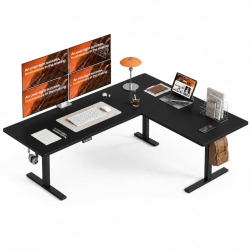 Image of Grandder 75 x 61 Inch L Shaped Standing Desk, Electric Height Adjustable Corner Stand Up Desk, Sit Stand Corner Table Home Office Table, Black Top Black Frame