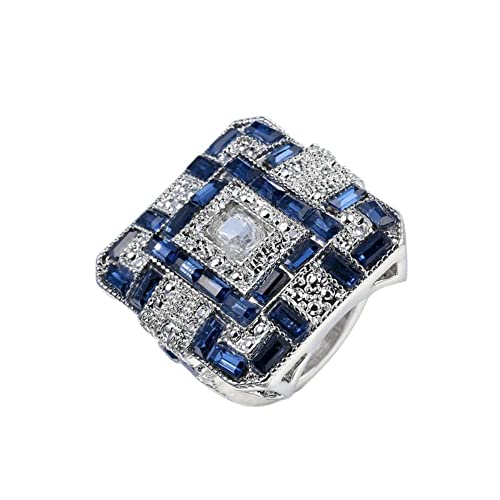 ZHUDJ Bague en argent sterling 925 bagues en pierres précieuses saphir bleu pour femmes bijoux de fiançailles de mariage 8 bleu