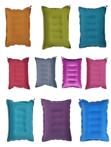 Image of Multi-Color Cotton Inflatable Travel Pillow Cushion | Soft & Comfortable Neck Support Sleeping Pillow for Bus, Train, Flight, Camping & Backpacking (Pack of 1)
