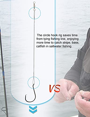 Image of MAKABEE Circle Hooks Rigs Saltwater Steel Leader Wire, 25pcs 1 /0 Heavy Duty Circle Hook with Leader Wire Bass Catfish Fishing Lure Rig