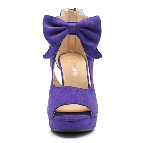 Image of fereshte Women's Bow Chunky Heel Sandals, Platform High Heel, Peep Toe, 3.94 Inch Block Heel
