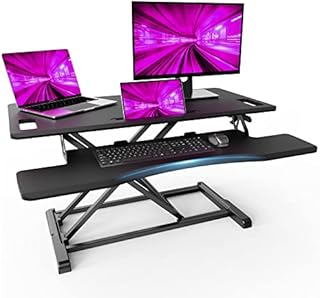 PUTORSEN 37.4 inch Standing Desk Converter, Height Adjustable Sit Stand Desk Converter, Ergonomic Adjustable Desk Riser with 37.2 inch Keyboard Tray and Tablet Slot, Black