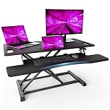 PUTORSEN® Poste de Travail Assis-Debout - 37' Bureau d'ordinateur Assis-Debout Station de Travail Debout à Hauteur Facilement réglable - Bureau Convertible - avec Plateau de Clavier Amovible(Noir)