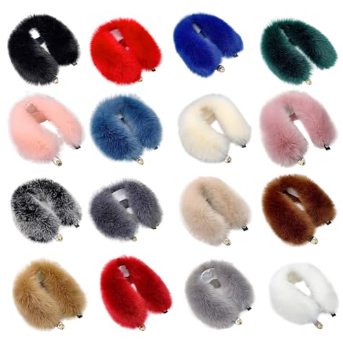 Damen Fellkragen Kunstfell Pelzkragen 53cm Flauschig Kunstpelz Kragen Winter Schal Wärm Fuchspelz Kragen Pelzschal Halswärmer Kragen Schal Kapuze Kragen Fauxpelzkragen für Wintermantel mit Knöpfen