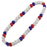 Baseball Beaded Necklace for Men,Bling Baseball Necklace with Iced Out Baseball Drip Accessories Chain,Sparkly Glitter Diamond Rhinestone White BrightRed Navy Blue Ice Beads baseball Gifts 18in