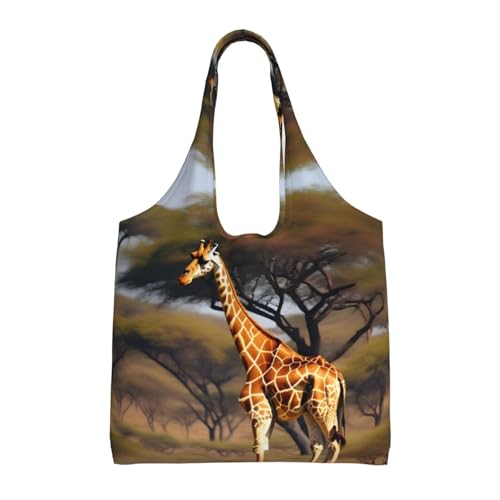 Sac fourre-tout imprimé girafe d'Afrique grand cabas noir