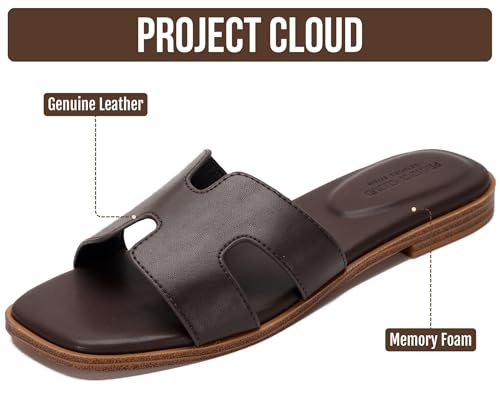 Image of Project Cloud 100% Genuine Leather Sandals for Women 2026 - Fashion Flat Womens Sandals with Memory Foam Insole Slides Sandals Women Footwear - Mules Women's Sandals (Jannel)