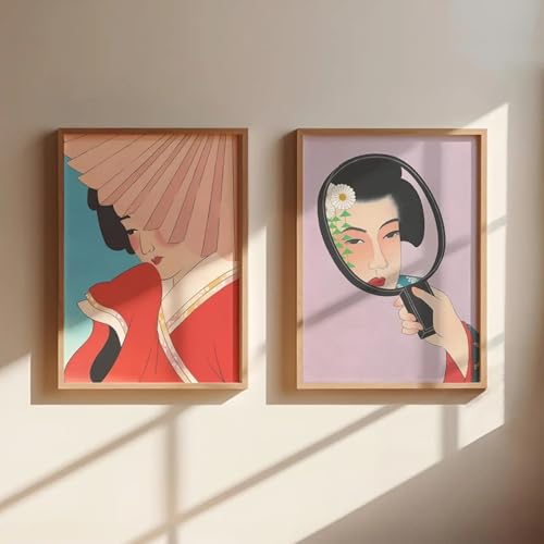Toile œuvre d'art Geisha avec 2 cadres de prestige pour une décoration raffinée - 2