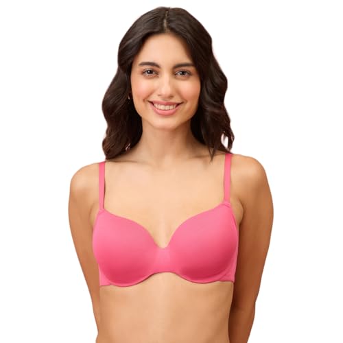 Image of NYKD NYB218 Modal Fabric Lightly Padded Wired T-Shirt Bra for Women Seamless Neckline Non Slip Shoulder Straps