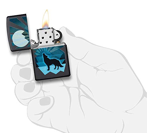 Image of Zippo Wolf and Moon Design Black Matte Pocket Lighter