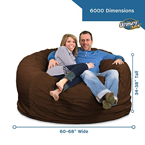 Ultimate Sack 6000 (6 Ft.) Bean Bag Chair: Giant Foam-Filled Furniture - Machine Washable Covers, Durable Inner Liner, 100% Virgin Foam. Comfy Bean Bag Chair. (Orange, Fur) #TOP2