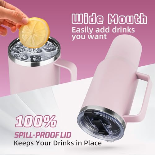 Image of 40 oz Tumbler with Handle and Flip Straw, 100% Leakproof Insulated Tumbler with Lid and Straw, Stainless Steel Travel Coffee Mug, Insulated Coffee Thermal Cup for Cold and Hot (Light Purple)