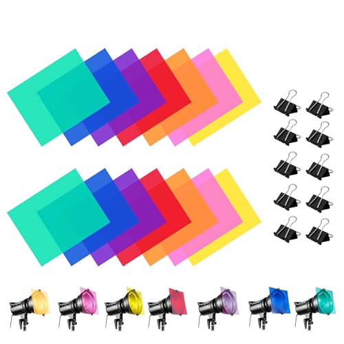 EULAPGOE 14 Pezzi di Filtro Luce Gel, Filtri Colorati Trasparenti Gelatina Fotografiche