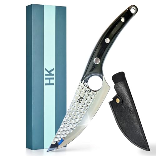 HK 11 Inch High Carbon Stainless Steel Japanese Chef Knife with Sheath, Hammered Mirrored Finish, Pakka Wood Handle, Handmade Forged Premium Kitchen Knife for Professional Chefs and Home Cooks