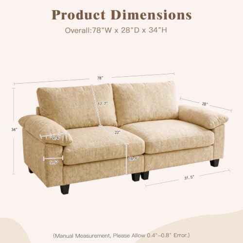 Image of 78 inch Loveseat Cloud Couch, Sectional Couches for Living Room