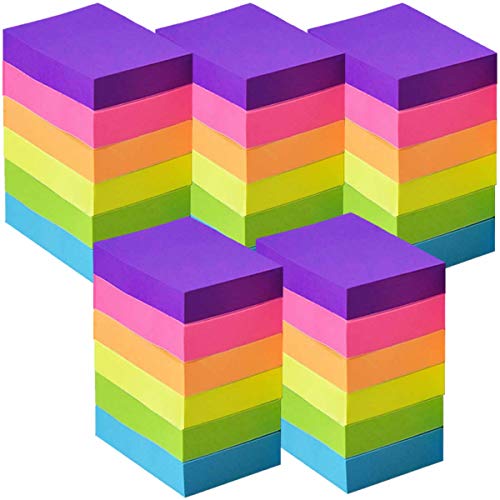 Sticky Notes 1.5x2 Inches - 6 Bright Color Self-Stick Notes - 30 Pads/Pack, 100 Sheets/Pad - Easy Post Notes for Office, School, Study, Home, Daily Life (Yellow, Green, Blue, Orange, Pink, Purple)