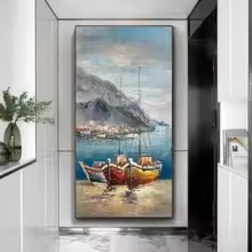 Peinture à l'huile voilier grand tableau pour mur vide salon