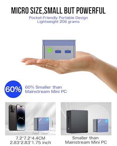 Image of GMKtec Mini PC, G5 Micro Desktop Computer, 12th Gen Intel Alder Lake N97 (up to 3.60GHz) 12GB DDR5 256GB Hard Drive for Business, School, Office Sky Blue