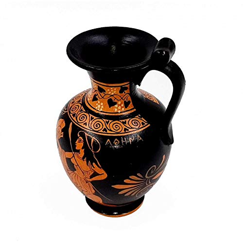 Rotfigurige Vase, 13 cm, Oinochoe, zeigt die Göttin Athene, antike griechische Keramik
