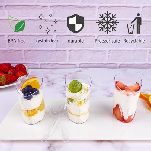 Legredic 50 Pack Mini Dessert Cups with Spoons, 3 oz Clear Plastic Parfait Appetizer Cups, Small Reusable Shooter Serving bowls for Tasting, Slanted Triangle Dessert Shot Glasses by Legredic - Used condition - Image 5