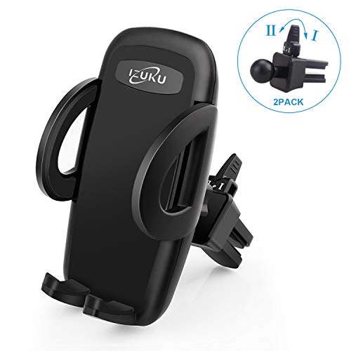 IZUKU Soporte Movil Coche Ventilación con [2 Clips de ventilación] Universal 360 Grados Rotación Porta Movil Coche para Rejillas del Aire de Coche [Negro]