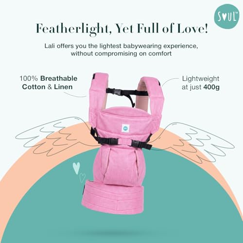 Image of SOULSLINGS 4-in-1 Lali Baby Carrier Bag - Bloom - Cotton | Compact & Lightweight (400g) | Adjustable for 0-24 Months (4-15kg) | Machine Washable & Handwashable | Breastfeeding Friendly