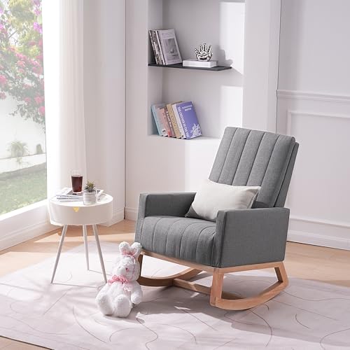 VECELO Rocking Chair Nursery, Modern Upholstered Glider Rocker with USB Port and Side Pocket, High Backrest Padded Seat Accent Armchair for Living Room, Nursery, Bedroom