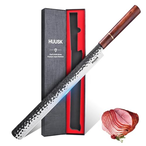 Image of Huusk Japanese Brisket Carving Knife - 11 inch Slicing Knife for Meat Cutting | Made by High Carbon Steel, Hand Forged Ultra Sharp Brisket Slicer with Wood Handle for BBQ Grilling Roast, Gift Idea for Men