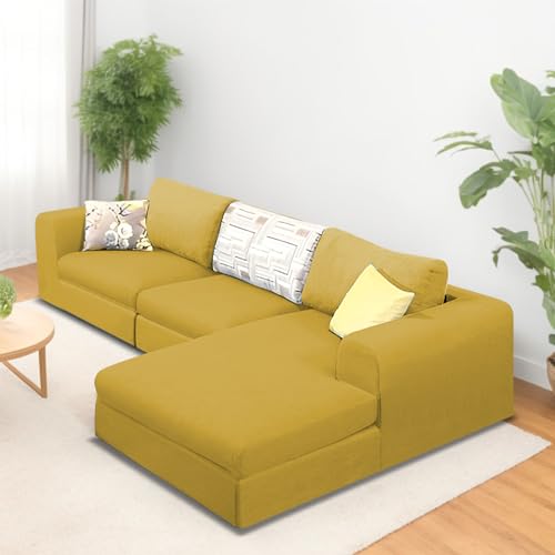 Image of Koza RHS 4 Seater L Shape Sofa Set for Living Room (Yellow Fabric) Premium Fabric Sofa