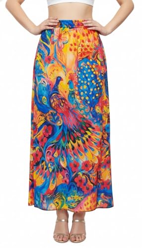 Image of VAGISHA Women's 4-Metre Flared Long Skirt | Skirts for Women Long Length | Long Skirts for Girls | Ethnic & Boho Printed Wear with Elastic Waist | Perfect for Party, Festive & Casual Look