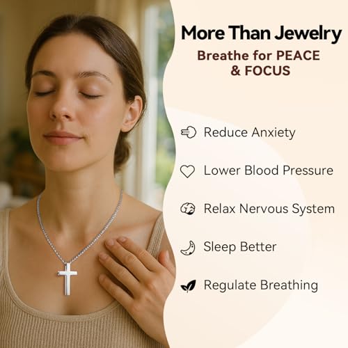 Cross Breathing Necklace, Breathlink Quit Smoking Aid, Inspirational Bible Verse Anti-Anxiety Mindfulness Necklace, Premium Stainless Steel Breathwork Tool, Anxiety Relief Items Gift3
