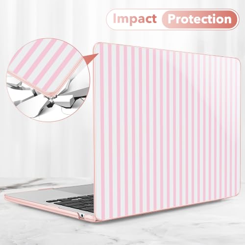 Image of Tuiklol for MacBook Air 13 inch Case M5 2026 M4 2025 M3 2024 M2 2022 Model | Number A3449 / A3240 / A3113 / A2681, Plastic Hard Shell Cover for MacBook Air 13.6 with Touch ID, Striped-Pink