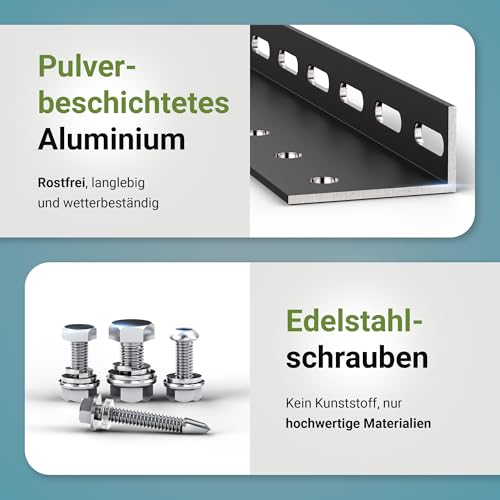 SolarXon Solarmodul Halterung schwarz, 0% MwSt, Alu, 118 cm, 0-90° Winkel, Balkonkraftwerk Halterung, Solarpanel Halterung für Flachdach, Garage, freistehend