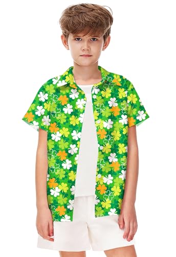 Image of Remimi Unisex Kids Hawaiian Button Up Shirt Boys Funny Print Aloha Beach Short Sleeve Tops 5-14 Years