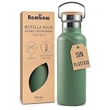 Bambaw Botella Agua Acero Inoxidable 500ml, Cantimplora Gimnasio de Boca Ancha con Asa, Botella Térmica para Bicicleta y Trabajo, Garrafa Isotermica para Bebidas Frías y Calientes (Verde Salvia)