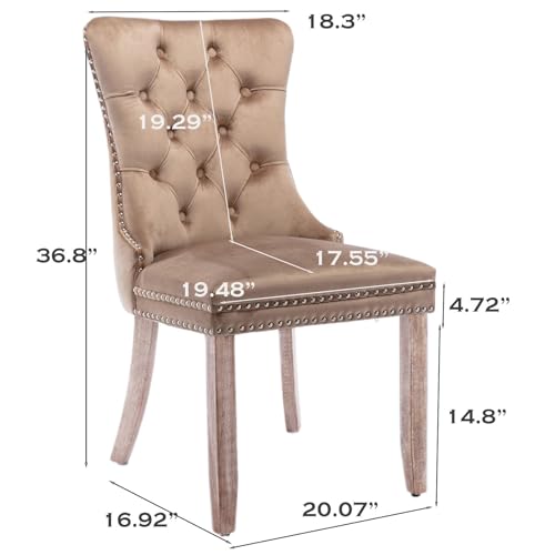 SoarFlash Velvet Dining Chairs Set of 6, Tall Back Side Chair, Modern Upholstered High-end Tufted Side Chair with Button Back Ring, Solid Wood Legs (Khaki) - Image 7