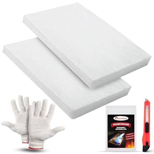 Danskfyre Ceramic Wool for Bioethanol Fireplace - Longer Burning Time and Even Flame Image / Set of 2 Ceramic Wool 30 x 10 x 1.3 cm / Cotton Wool with Cutter Knife and Gloves
